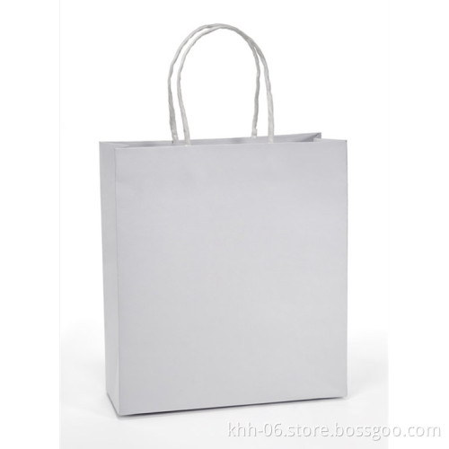 Custom White Kraft Paper Shopping Bag with flexiloop Handle wholesale in shenzhen